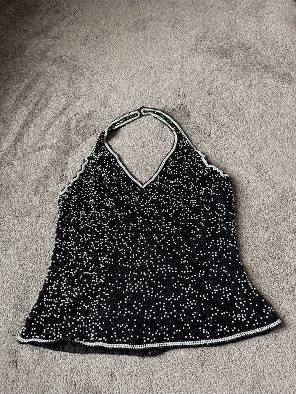 Styleworks Newport News Black Beaded Silk Halter Top Size L